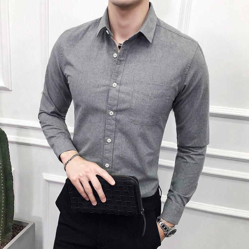 Hengyuanxiang Men's Long-Sleeve Business Casual Shirt