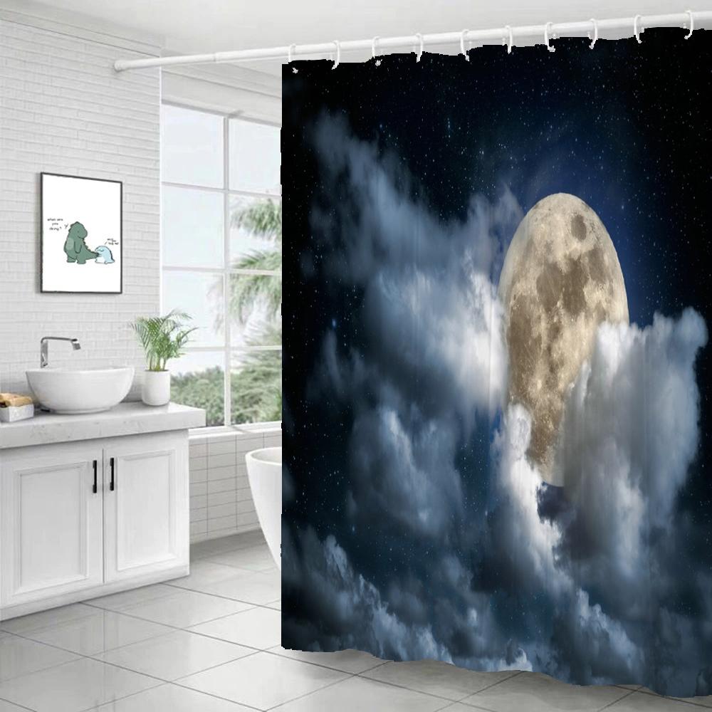 Star Galaxy Planet Shower Curtain Night Starry Sky Universe Space Moon Print Polyester Bathroom Curtain Home Bathtub Decoration