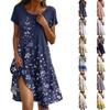 Kadınlar İçin Kısa Kollu Boho Elbise Rahat Bol Kesim Yazlık Sundress Cepli Çiçek Desenli Elbise