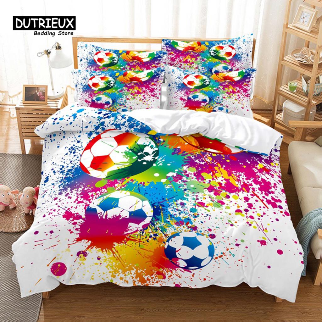 Sports Football Bedding Set, 3Pcs Duvet Cover Set, Soft Comfortable Breathable Duvet Cover, For Bedroom Guest Room Decor
