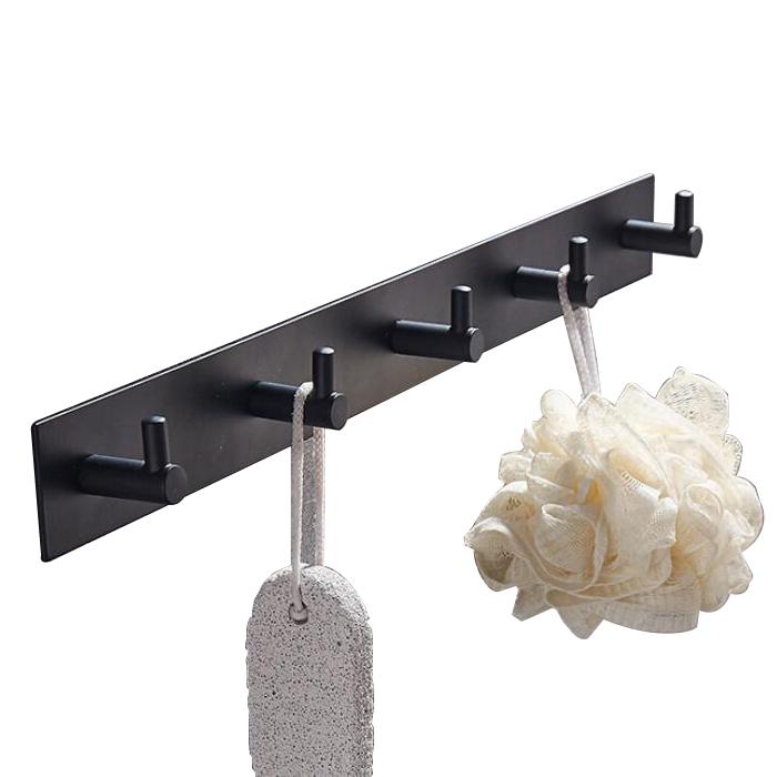 Hot Sale Bathroom Wall Mounted Hook Black Space Aluminum Five Robe Towel Hook