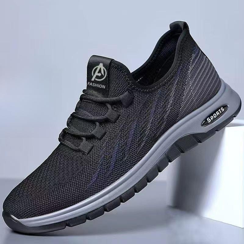 New Spring and Autumn Men's Shoes Flying Knitted Sneakers Lightweight Breathable Soft Sole Comfortable Student Running Shoes Versatile Casual Shoes