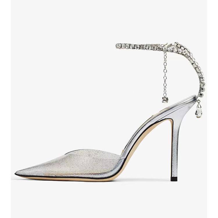 Fashion Brand Walk Show Gold Tassel Hanging Ear Sandals Ankle Strap Fashion Black Single Shoes Elegant Wedding Banquet Women's Shoes 43