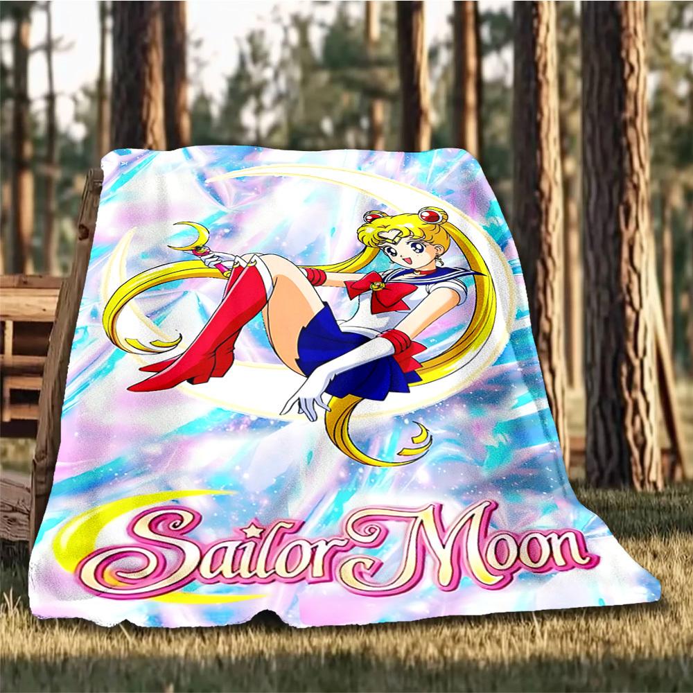 1pc Sailor Moon Outdoor Blanket Lightweight Flannel Throw For Travel, Camping, Livingroom, Couch, Chair Soft