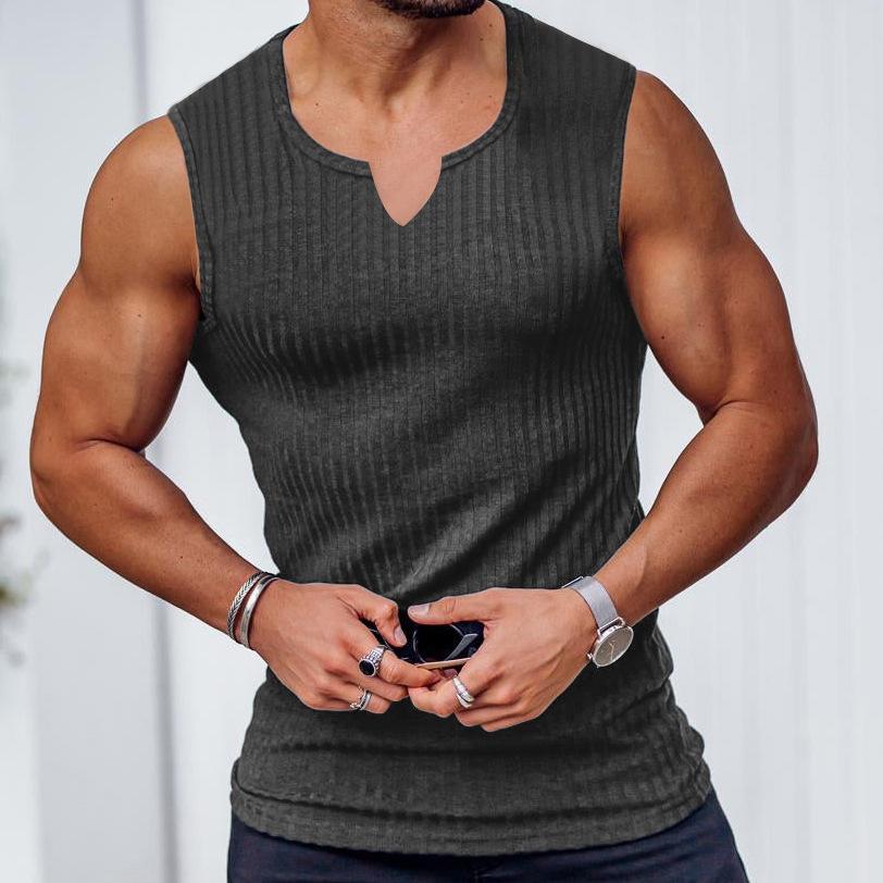 Summer Knitted Vertical Stripes Fitness Sports Slim-fit Vest Men's Industrial V-neck Wide-shoulder Vest Outdoor Sports Vest