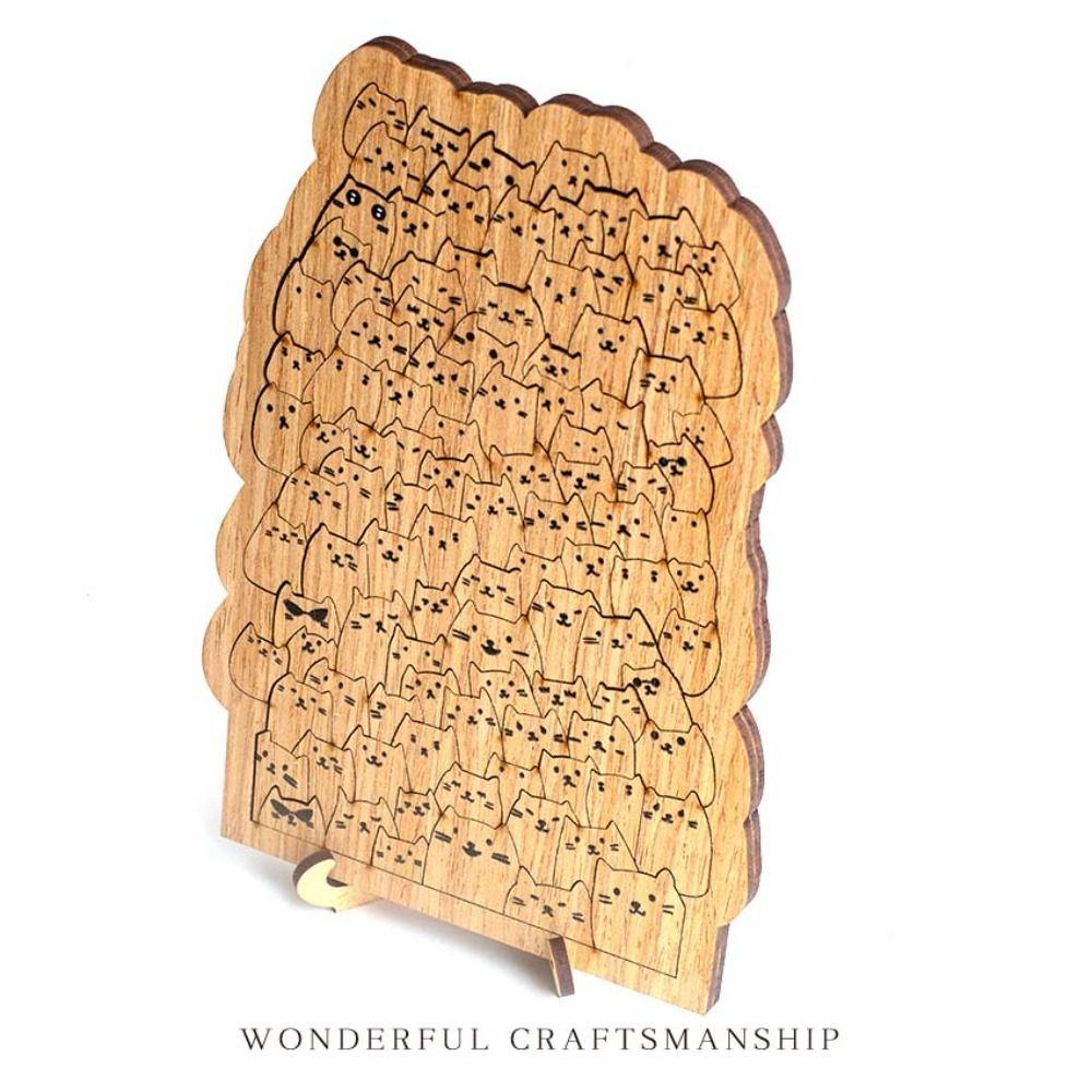 Challenging Wooden Jigsaw Brain Teaser Animal Puzzle Unique Hundred Cat Puzzle Family Game