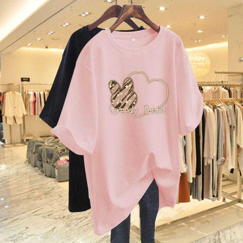 

150kg Extra Large Size Women s Clothing 2026 Summer New Style 100kg Extra Large Loose Fit Pure Cotton Printed T-Shirt Short Sleeves Pink 6XL