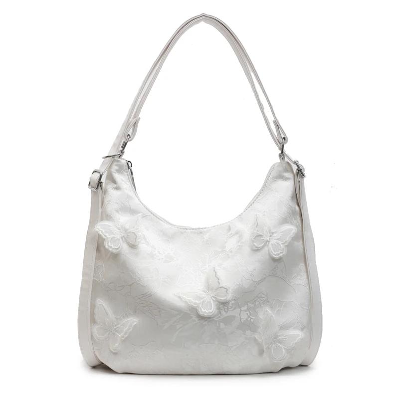 2026 Hot Sale Butterfly Appliques Chinese Style Zipper Shoulder Bags Fashionable Large Capacity Versatile Women's Crossbody Bags