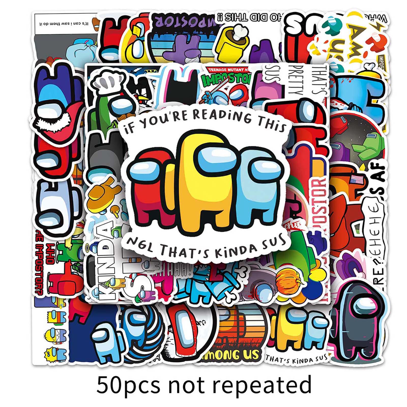 50 Among Us Cartoon Game Stickers: Waterproof Decorations for Laptops, Cars, Fridges, Suitcases