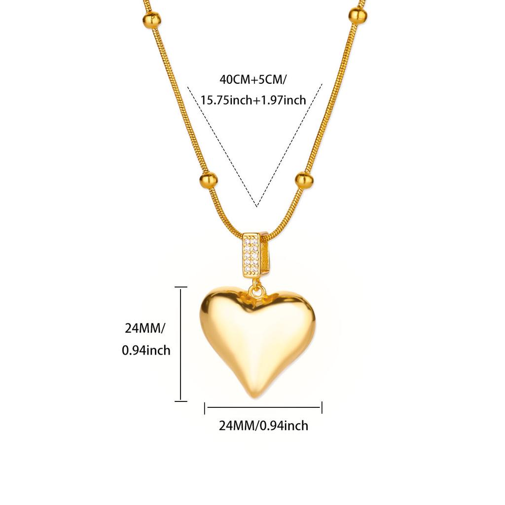 Glossy heart necklace women's copper plated k gold temperament personality design clavicle chain titanium steel necklace
