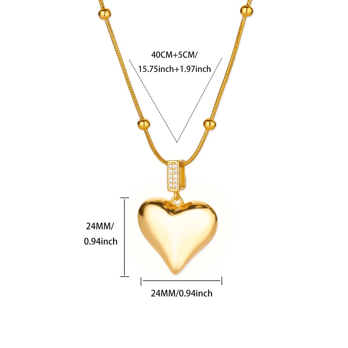 

Глянцевое ожерелье-сердце женское с медным покрытием из k-золота, темпераментный дизайн, цепочка на ключицу, ожерелье из титановой стали