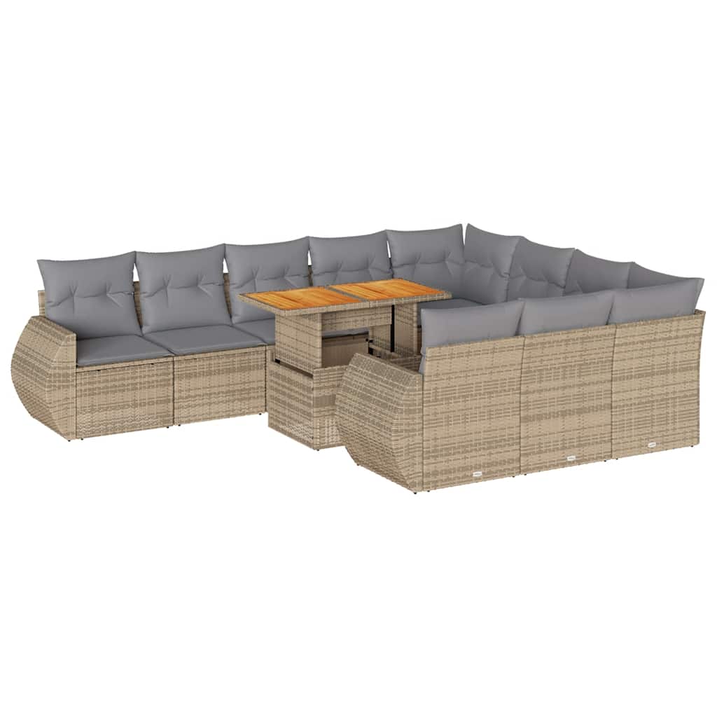 Vidaxl 11-Cz. Garden Furniture Set With Cushions, Beige, Poly Rattan