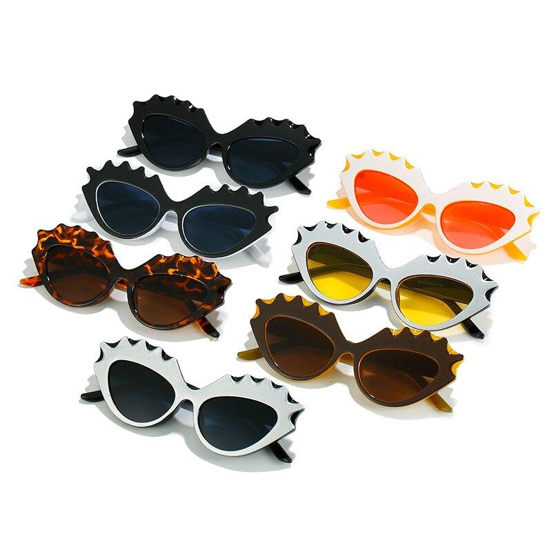 SO&EI Retro Irregular Cat Eye Kvinner Dobbelfarge Solbriller Mote Trending Menn Nyanser UV400 Gul Rosa Solbriller