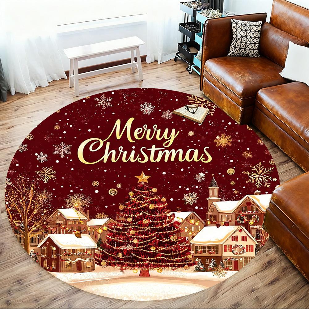 1PC Christmas Town Office Round Area Rug, Under Office Chairs Bedroom Living Room Home Decor, Carpet for Office -1110121