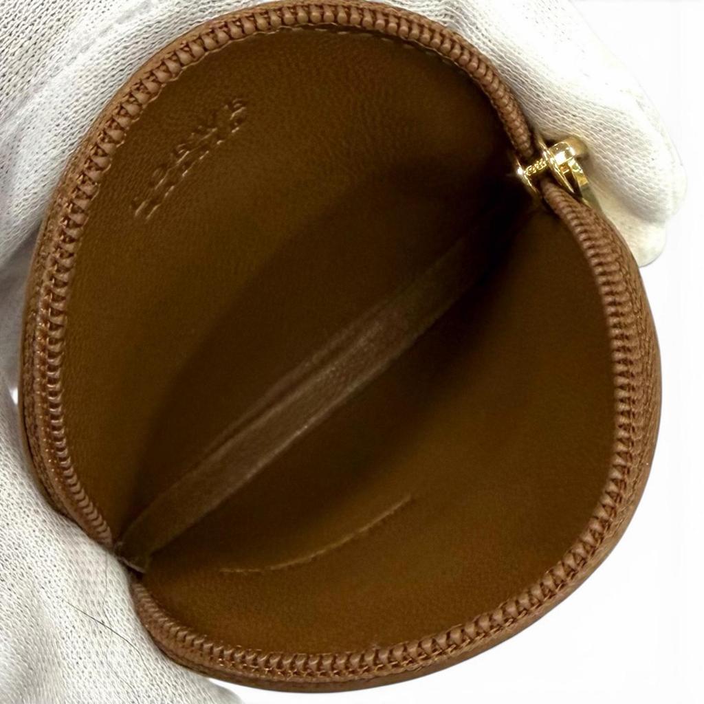 Excellent LOEWE Coin case Anagram Round Zip Leather Brown Sheepskin Leather Used
