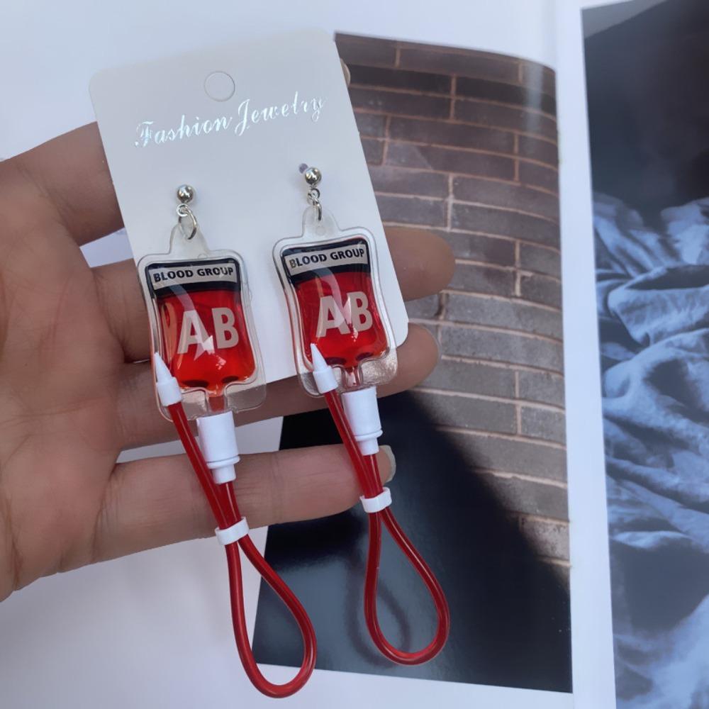 Type a B O AB Plasma Blood Bag Earrings PVC Halloween Jewelry Funny Blood Bag Necklace  Cosplay