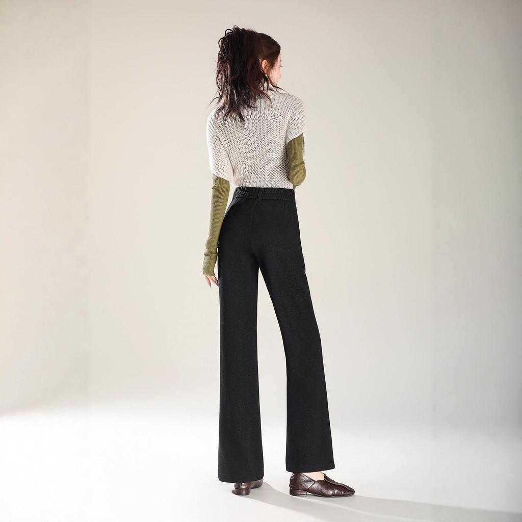 Women's Retro Black Bootcut Denim Pants - Winter Thickened, Casual, Slimming, Versatile, and Loose Fit.