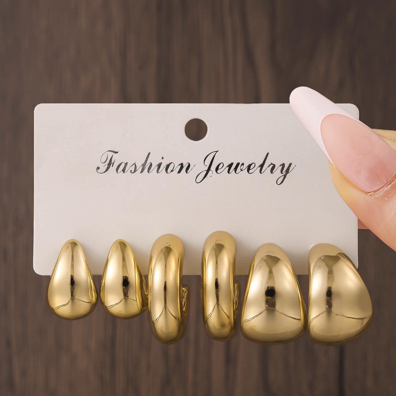 Elegant Gold Twisted Rope Earrings Set - Creative and Bold Design for Women (3 Pairs)