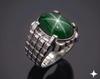 Green Star Sapphire Ring, Oval Shape Gemstone, 925 Sterling Silver, Unique Men's Ring, Minimalist Ring, Flash Light Star