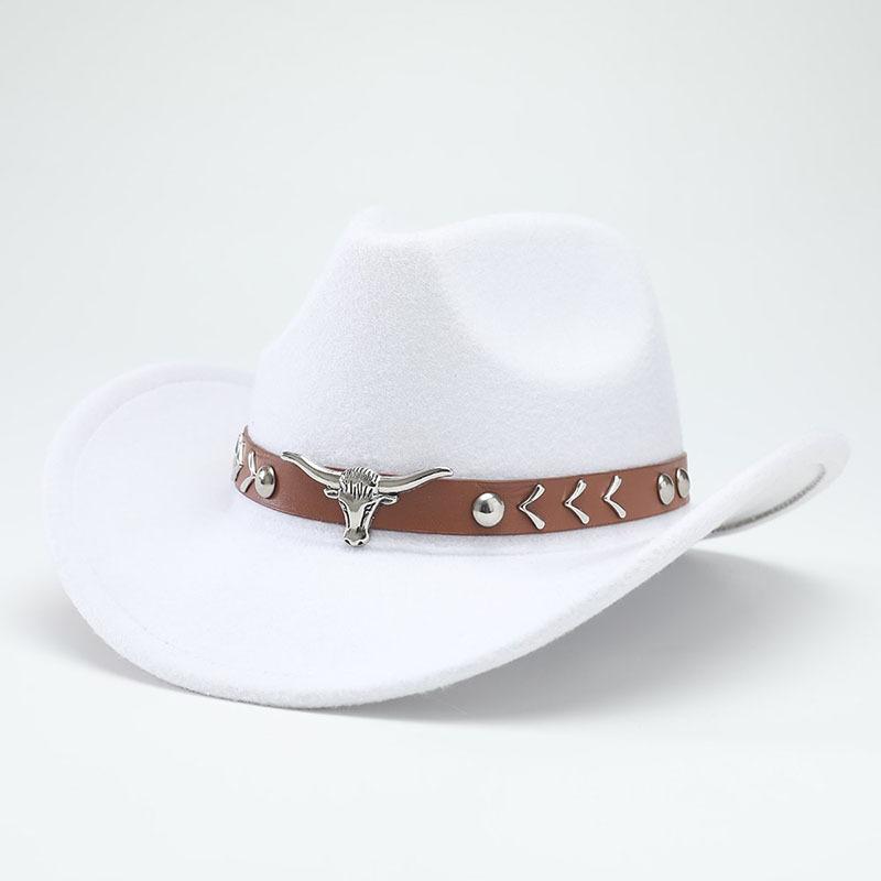 Nuevos Sombreros de Vaquero Occidental Fieltro de Lana para Hombre y Mujer Moda Actual Elegante y Versátil Ala Curva Cabeza de Toro Gorras de Jazz