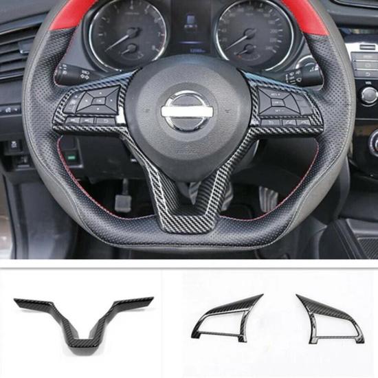 For Nissan Rogue Sport 2017-2020 Carbon Fiber Steering Wheel Frame Cover Trim