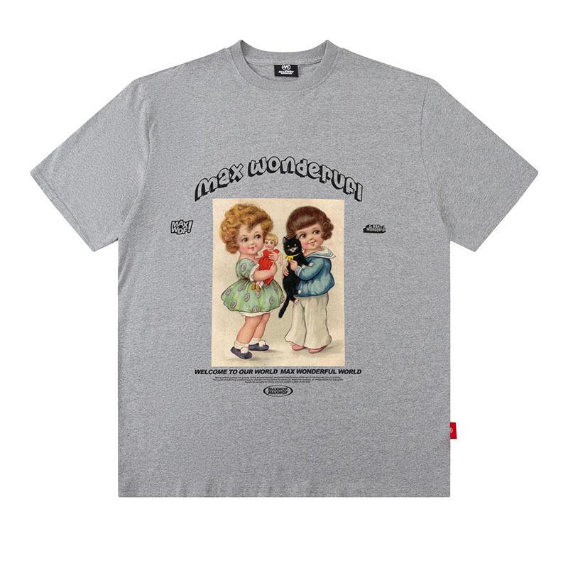 American Trendy Brand Youth Print Ins Men'S Loose Casual Pure Cotton Couple Short-Sleeved T-Shirt Half-Sleeved