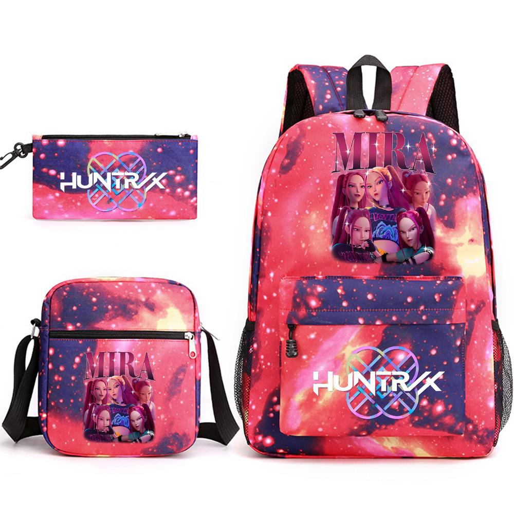 Set da 3 pezzi Anime Cartone Animato K-Pop Cacciatori di Demoni Zaino Stampato con Borsa a Tracolla Astuccio per Ragazzo Ragazza Adolescente Zaino Scolastico di Grande Capacità