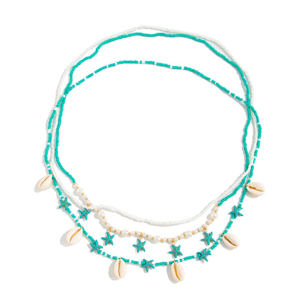 Bohemian Pearl Millefiori Beaded Waist Chain With Elastic Body Chain - Ocean Style Shell Star Design