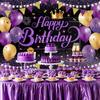 Purple Gold Birthday Banner Happy Birthay Party Decorations for Women, Large Happy Birthday Backdrop Banner Sign, Black Purple Birthday Party Decor