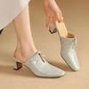 Fashion 2025 Summer/Spring Women Mules Sheepskin Leather Shoes for Women Square Toe High Heel Slippers Cover Toe Slingback Sandals Shoe