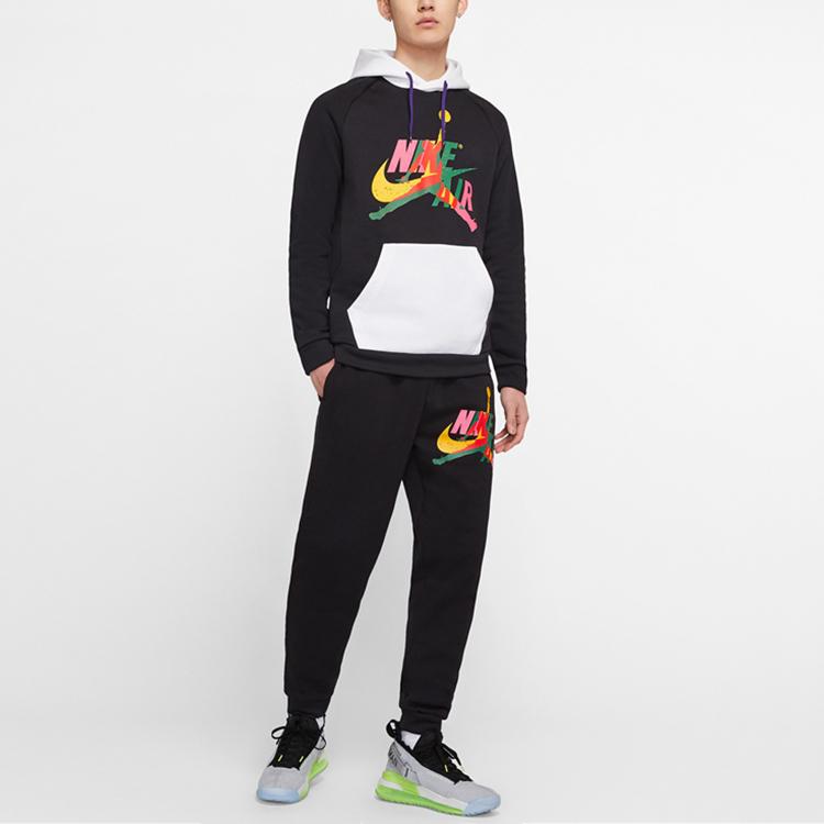 Jordan Air Jumpman Logo Print Colorblock Fleece Hoodie Men Tops Black CU1556-010
