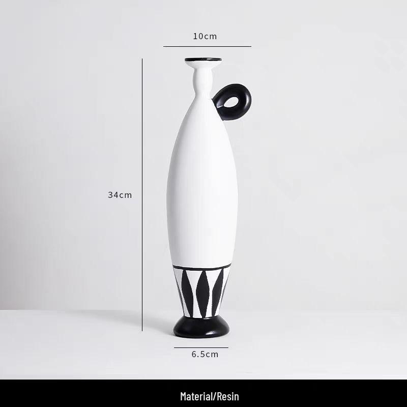 Elegant Black and White Striped Resin Vase for Home Decor белый