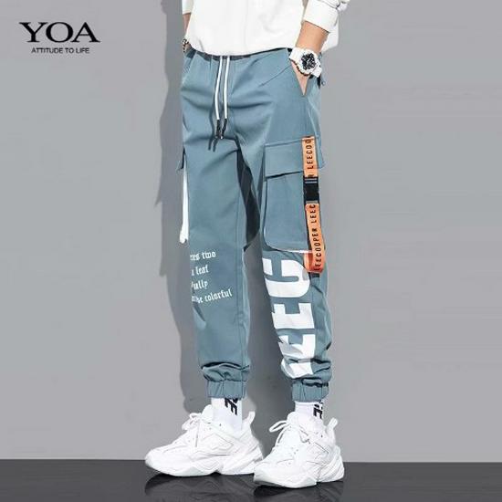Autumn Men's Trendy American High Street Overalls with Bright Line Letter Print