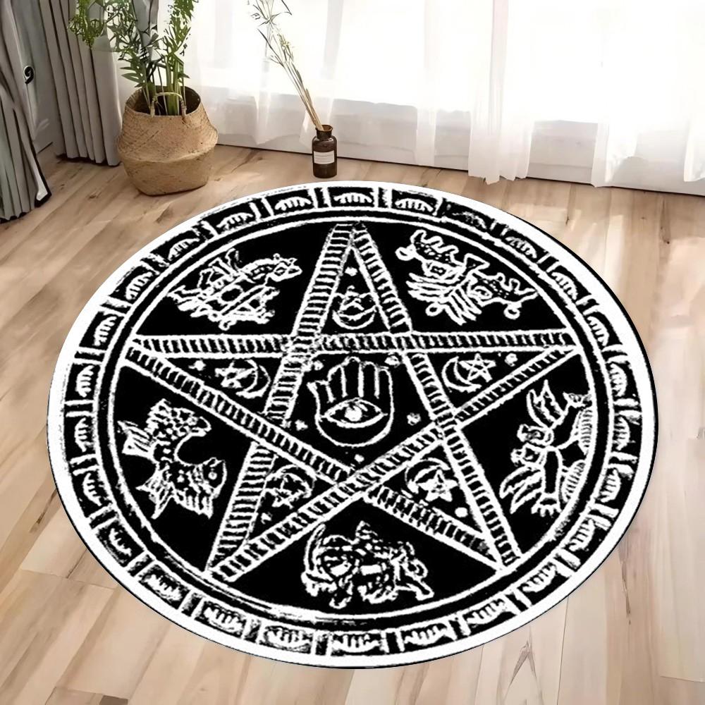 Magic Occult Runes Round Rug Runes From Hell Floor Mat Satanic Circle Carpet Witch Gothic Rug Rock Goth Home Decor