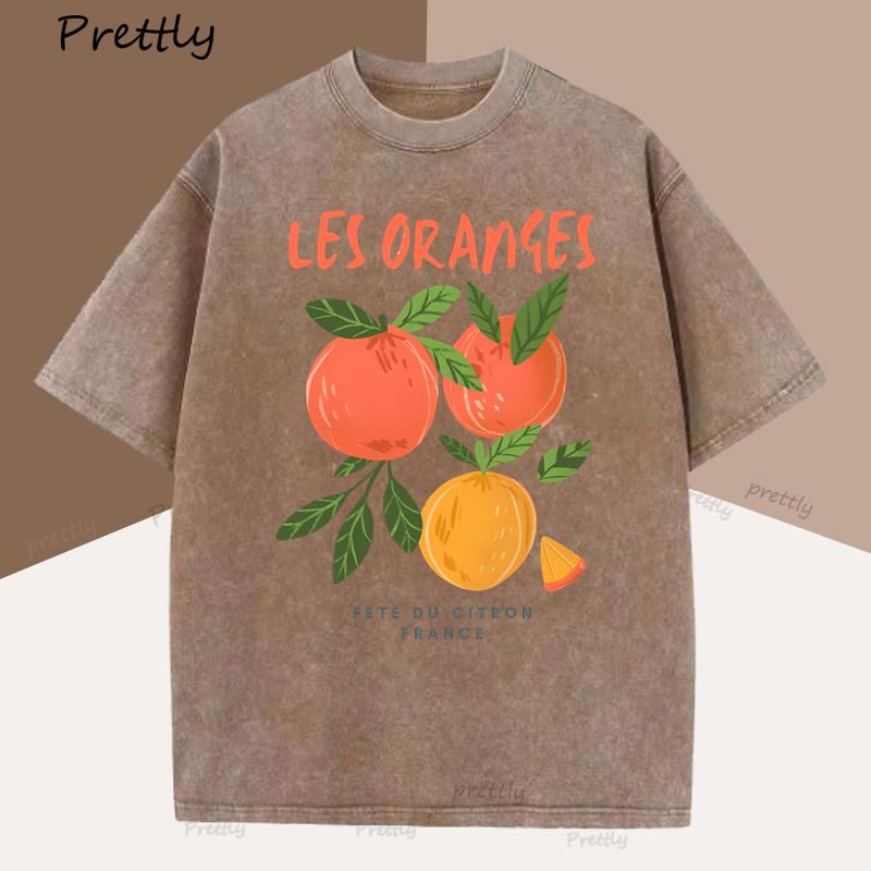 

Orange Fruit Tshirt France T Shirt Woman Cotton Short Sleeve Graphic Tee Vintage Round Neck Tshirt Streetwear Clothing S