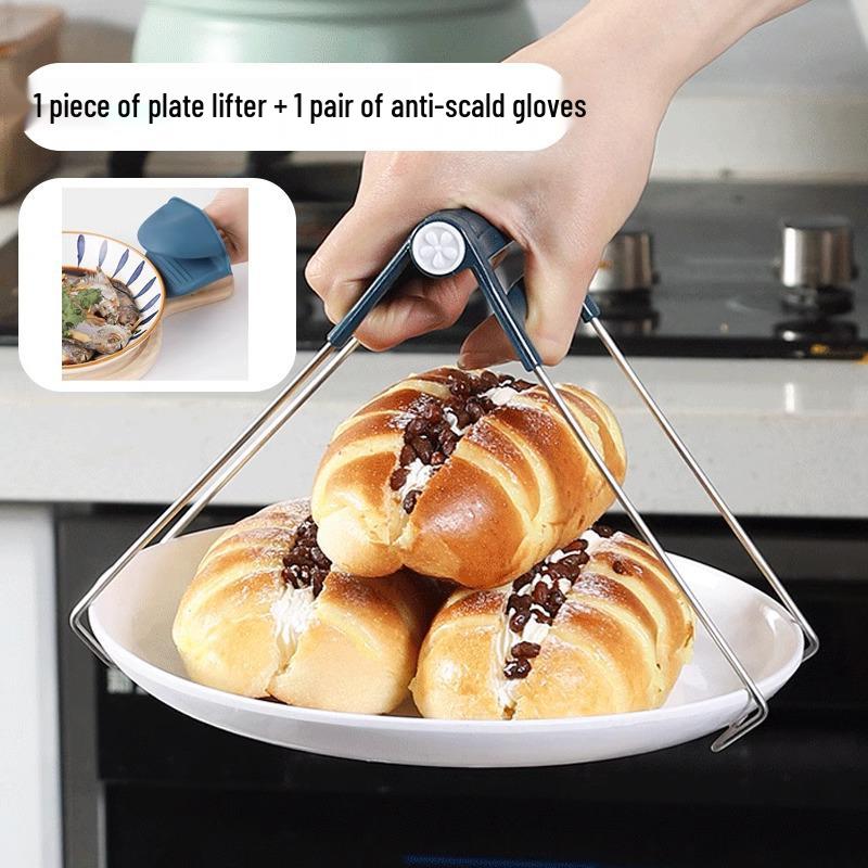 Stainless Steel Anti-Scald Bowl and Plate Lifter with Non-Slip Grip