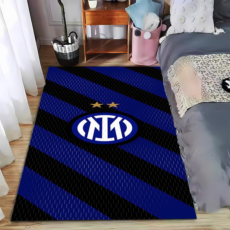 Tapis Rayé Inter Milan Bleu et Noir avec Logo de l'Équipe, Étoiles Convient pour une utilisation comme tapis antidérapant pour salon chambre canapés
