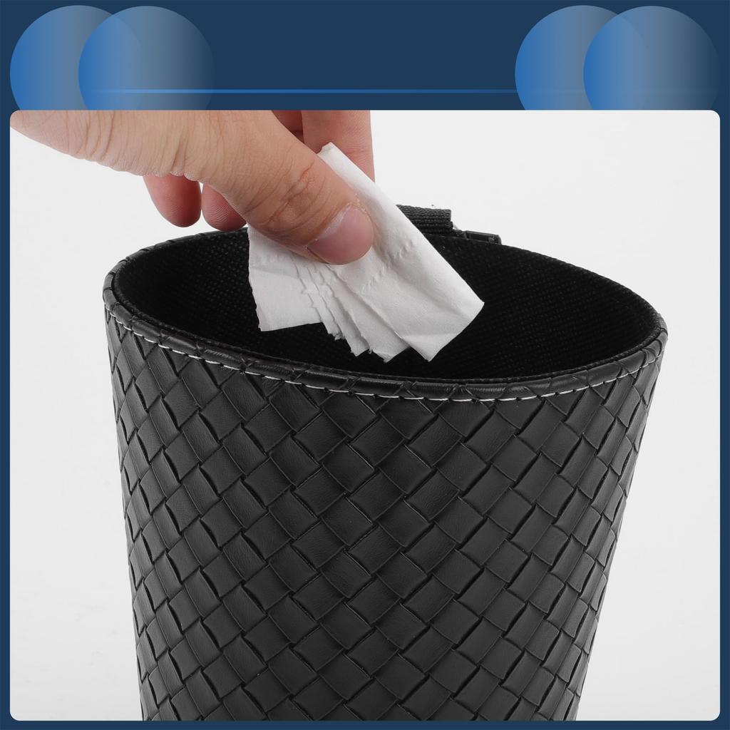INFINAUTO Car Trash Front Rear Seat 5.1" Wide 5.9" Tall Auto Trash Bin Four Leather Weave Pattern Black Hanging