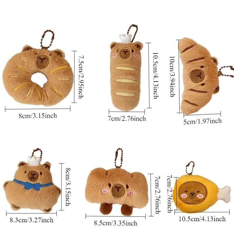 Adorable Capybara Plushie Keyring Funny Bread Topper Anime Style Fluffy Hanging Toy Cute Food Themed Decor Accessories for Teens