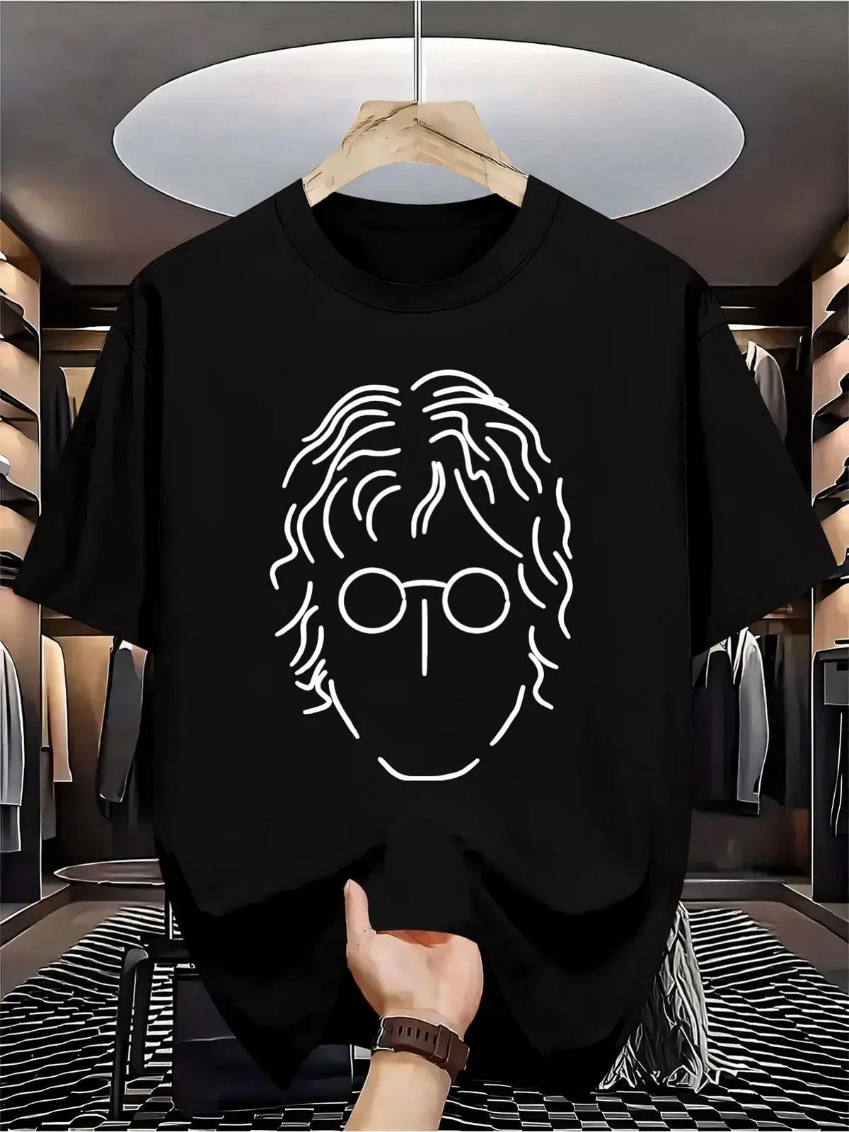 Line Art Portrait Graphic T-Shirt Modern Minimalist Face Drawing Tee L