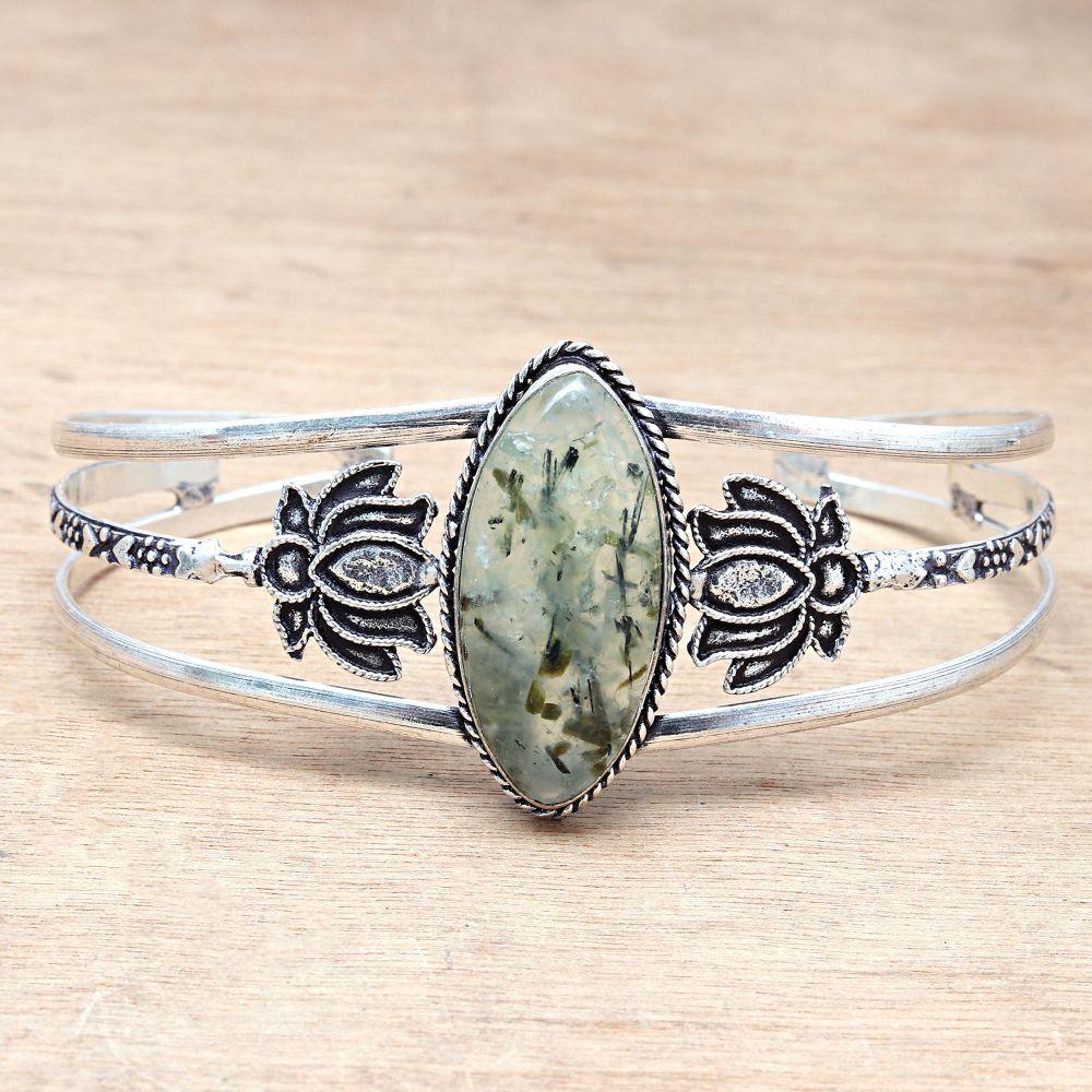 Prehnite Marlene Gemstone Handmade Jewelry Cuff Bracelets 7''Adjustable