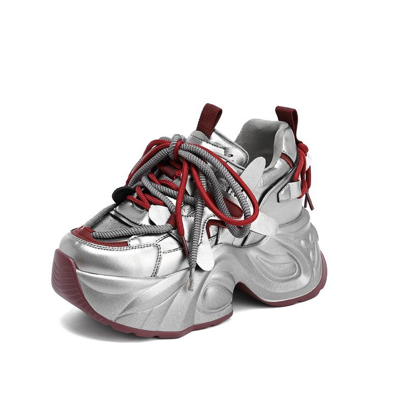 Popular dad shoes increase height and show feet, small muffin thick-soled leather small sneakers 34