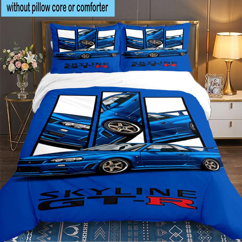 Set Biancheria da Letto 3 Pezzi Skyline Blue Racing Spirit Speed Style, per 1 Copripiumino e 2 Federe Perfetto come Regalo per Fan, Ideale per Camera da Letto, Dormitorio