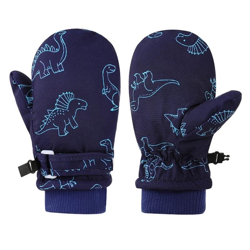 Splashproof Mittens Kids Gloves Windproof Children Winter Warm Snow Gloves Print Dinosaur Pattern Thicken Thermal Mitts