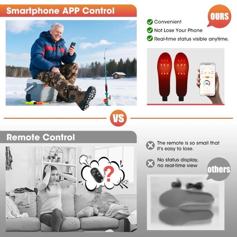 App-Steuerung Smart Beheizte Einlegesohlen Fußwärmepad für Wintercamping Outdoor Ski Einstellbare Temperatur Fußheizung Schuhpads