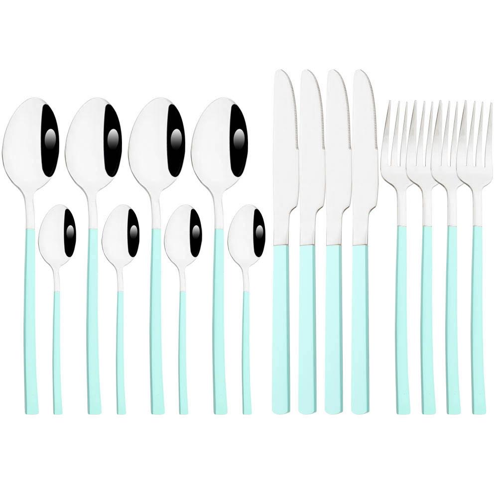 Jankng 16 sztuk czarne sztućce złote szwy zestaw obiadowy ze stali nierdzewnej kuchnia strona główna zachodnie zestaw sztućców nóż widelec łyżki zestaw zastawy stołowej