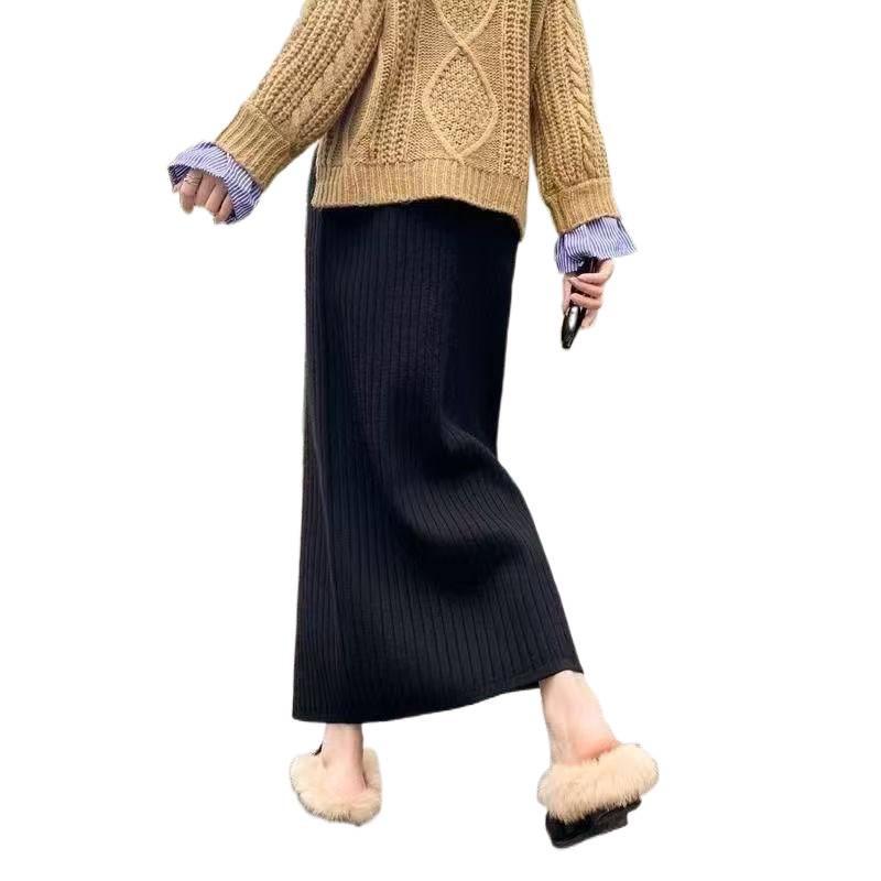 Women's High-Waist Long Knit Skirt - Autumn/Winter Slimming Hip-Hugging Versatile Style