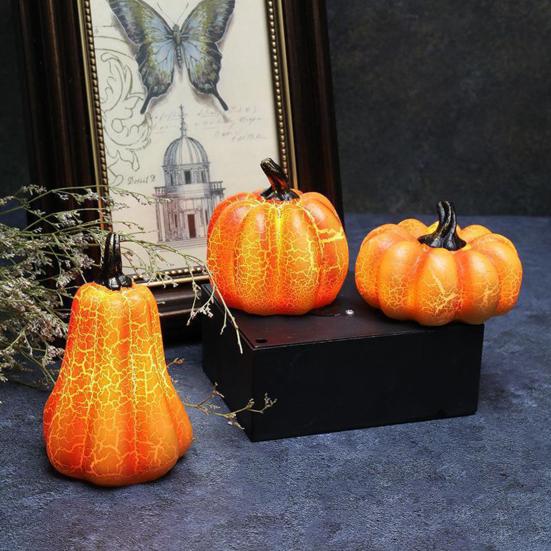 Cracked Pumpkin Figurine Halloween Light-up Pumpkin Sculpture Resin Fall Thanksgiving Tabletop Centerpiece for Halloween Autumn Harvest Home Decor