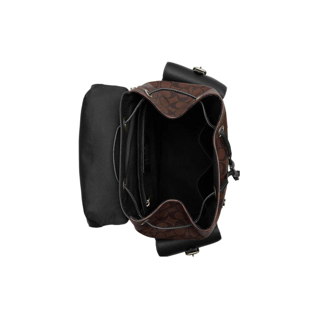 Coach Hudson 30 Large Capacity Flap Drawstring Closure Coated Canvas And Leather Backpack Men Backpack Brown Black CB839-QBMAH