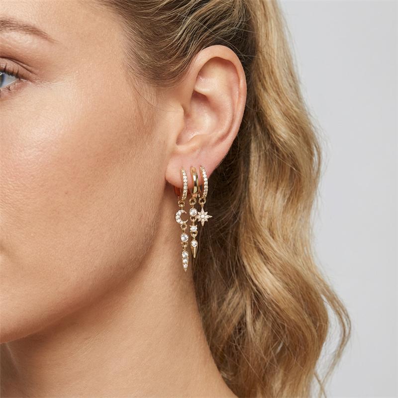 Gold Color Crystal Zircon Water Droplets Hoop Earrings For Women Luxury Exquisite Tassel Huggie Earring Party Wedding Jewelry